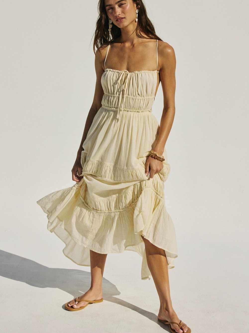 Free People Cream Tiered Maxi Dress with Spaghetti Straps - Picture 4 of 4